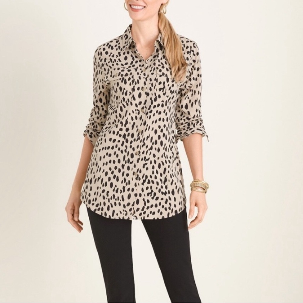 Chico’s cheetah print long sleeve blouse, size 0 petite/ small petite